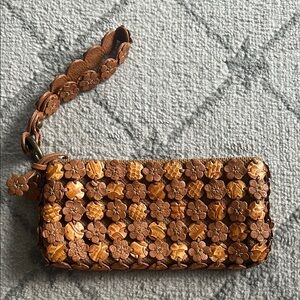 Rare Isabell Fiore Brown Flower Wristlet Clutch